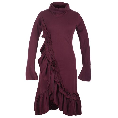 Vishes Asymmetrisches Volant Langarmkleid aus Biobaumwolle mit Rüschen dunkelrot 42-44