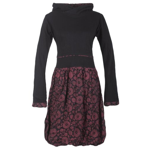 Vishes Langarm Blumen Ballonkleid aus Baumwolle schwarz 48