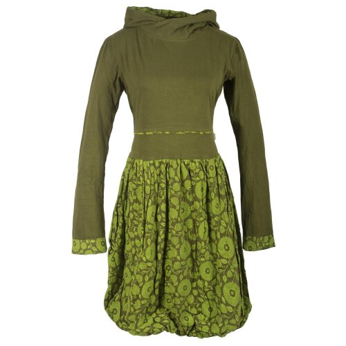 Vishes Langarm Blumen Ballonkleid aus Baumwolle olive 40