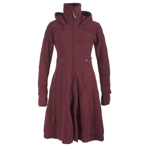 Vishes Langer Damen Fleecemantel mit Kapuze und Stehkragen