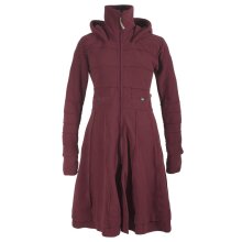 Vishes Langer Damen Fleecemantel mit Kapuze und Stehkragen