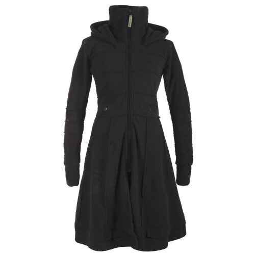 Vishes Langer Damen Fleecemantel mit Kapuze und Stehkragen schwarz 40