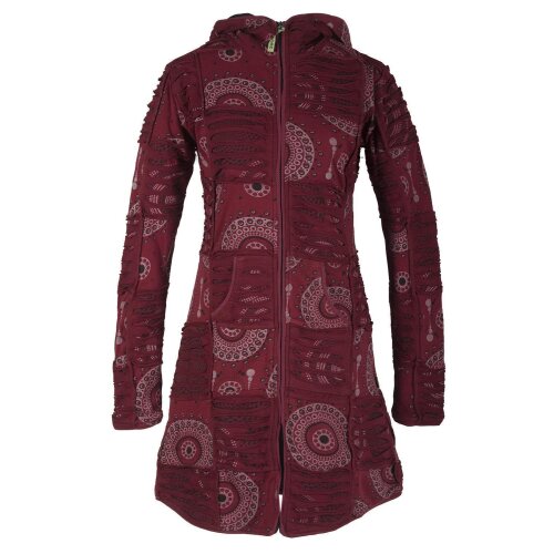 Vishes Damen Patchworkmantel Baumwolle Cutwork bedruckt Zipfelkapuze dunkelrot 34-36