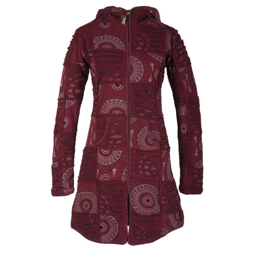 Vishes Damen Patchworkmantel Baumwolle Cutwork bedruckt Zipfelkapuze dunkelrot 40