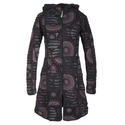 Vishes Damen Patchworkmantel Baumwolle Cutwork bedruckt Zipfelkapuze schwarz 38
