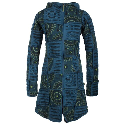 Vishes Damen Patchworkmantel Baumwolle Cutwork bedruckt Zipfelkapuze türkis 42
