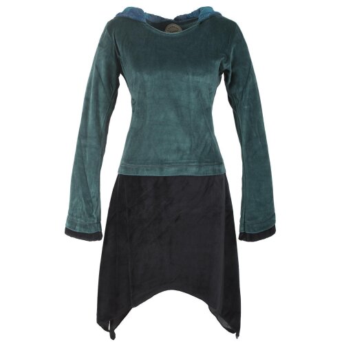 Vishes zweifarbiges Damen Langarm Zipfelkleid aus Samt mit Zipfelkapuze