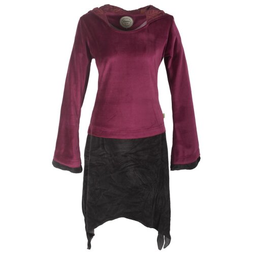Vishes zweifarbiges Damen Langarm Zipfelkleid aus Samt mit Zipfelkapuze dunkelrot 46