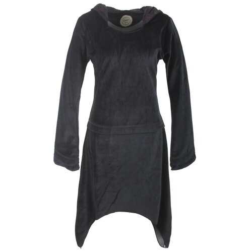 Vishes zweifarbiges Damen Langarm Zipfelkleid aus Samt mit Zipfelkapuze schwarz 42