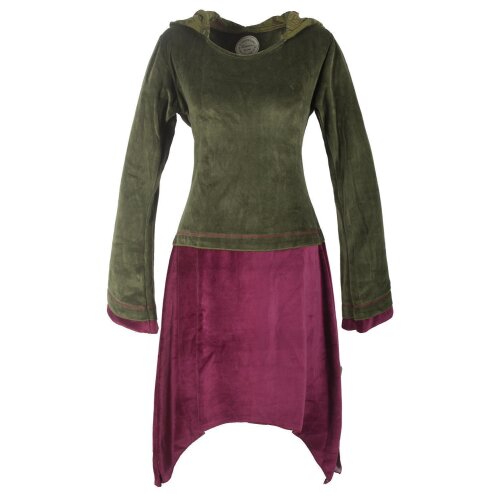 Vishes zweifarbiges Damen Langarm Zipfelkleid aus Samt mit Zipfelkapuze olive 44