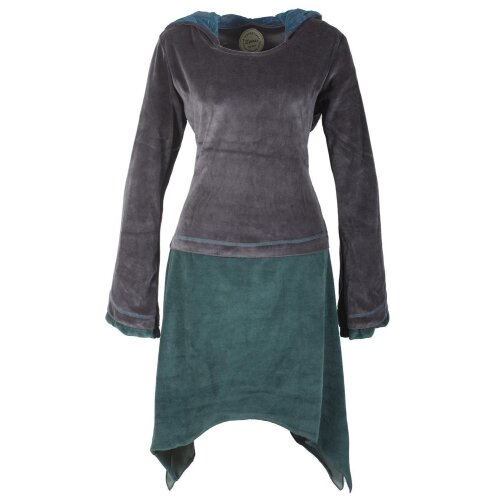 Vishes zweifarbiges Damen Langarm Zipfelkleid aus Samt mit Zipfelkapuze grau 40-42