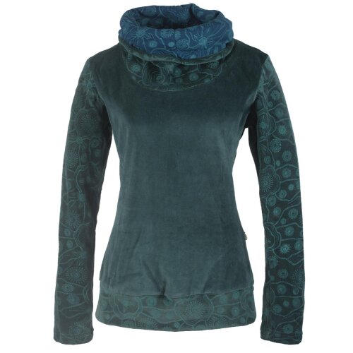 Vishes Damen Rollkragen Samtpullover Sweater aus Baumwolle bedruckt