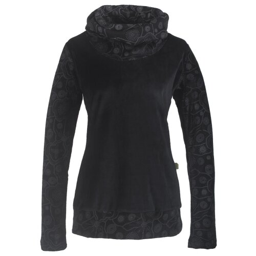 Vishes Damen Rollkragen Samtpullover Sweater aus Baumwolle bedruckt schwarz 36