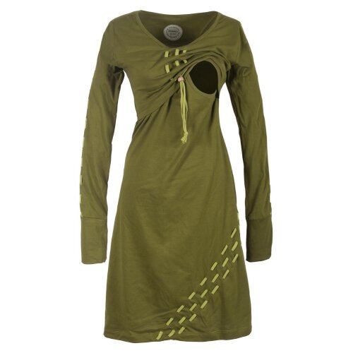Vishes Langarm Damen Winter Stillkleid Knielang aus Biobaumwolle zum Schnüren olive 34