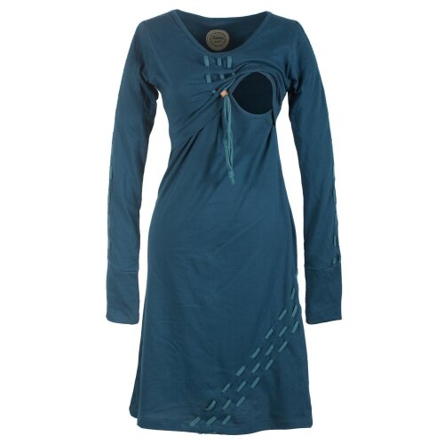 Vishes Langarm Damen Winter Stillkleid Knielang aus Biobaumwolle zum Schnüren türkis 34