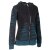 Vishes Gestreifte Damen Patchworkjacke Kapuzenjacke Hoodie Baumwolle mit Cutwork schwarz-türkis 42