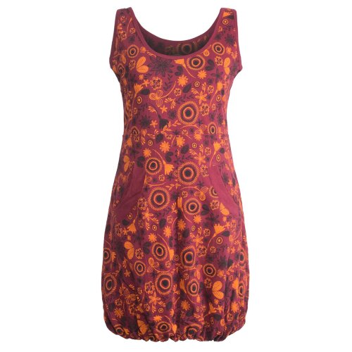 Vishes Ärmelloses mit Blumen Bedrucktes Ballonkleid mit Taschen dunkelrot 44-46