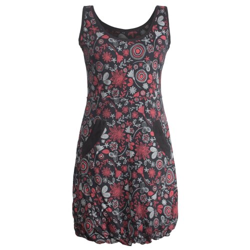 Vishes Ärmelloses mit Blumen Bedrucktes Ballonkleid mit Taschen schwarz 34-36
