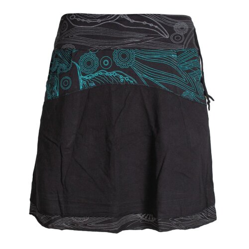 Vishes Kurzer Lagen-Look Baumwoll-Rock Bedruckter Breiter Bund mit Taschen