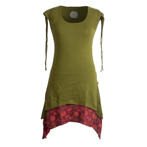 Vishes Ärmelloses Lagenlook Elfen Zipfelkleid aus Baumwolle olive 44