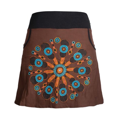 Vishes Damen Baumwoll-Rock mit großer Mandala-Blume hand-bedruckt und bestickt braun 42
