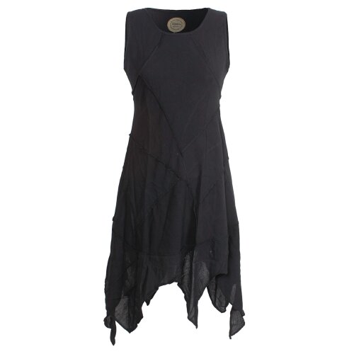 Vishes armloses einfarbiges Patchwork Zipfelkleid aus handgewebter Baumwolle schwarz 38