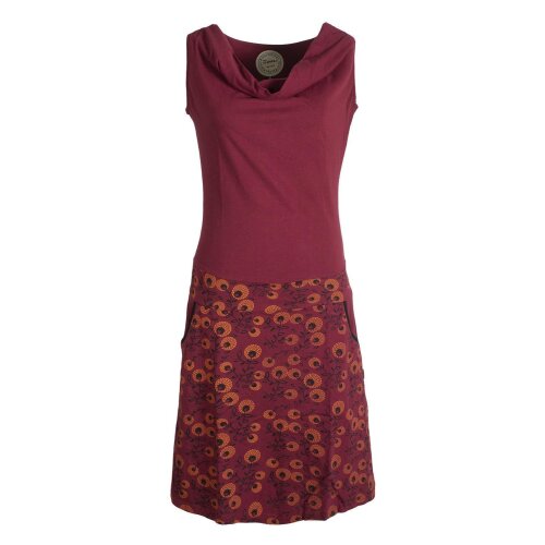 Vishes Damen Baumwoll-Kleid mit Blumen-Muster, Wasserfall-Kragen und Taschen dunkelrot 36