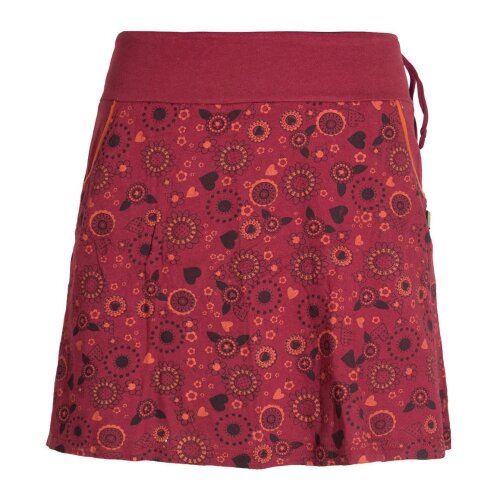 Vishes Kurzer Damen Hippie Blümchen-Rock aus Baumwolle mit Taschen dunkelrot 38
