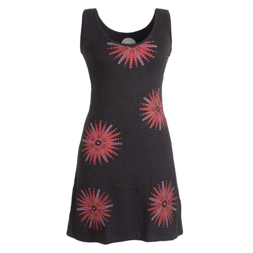 Vishes Ärmelloses Goa Jerseykleid mit Mandalas Bedruckt und Bestickt aus Baumwolle schwarz 40-42