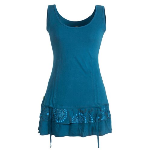Vishes - Damen Lagen-Look Jersey-Tunika Shirt aus Baumwolle zum Raffen türkis 46