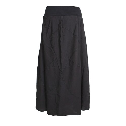 Vishes Langer Weiter Damen Patchwork-Rock - Handgewebte Baumwolle - Leinen-Optik schwarz 32