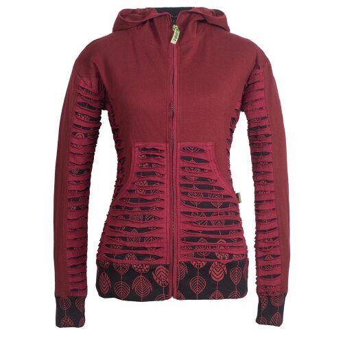 Vishes - Bedruckte Damen Hoodie Kapuzenjacke Kangurutasche mit Cutwork Gestreift dunkelrot 42-44