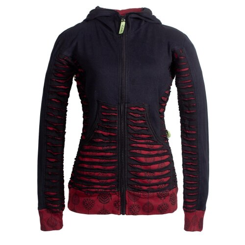 Vishes - Bedruckte Damen Hoodie Kapuzenjacke Kangurutasche mit Cutwork Gestreift schwarz 40