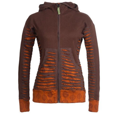 Vishes - Bedruckte Damen Hoodie Kapuzenjacke Kangurutasche mit Cutwork Gestreift braun 50