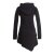 Vishes Asymmetrisches Langarm Winter-Kleid Kapuzen-Kleid Hoodie aus Recycling Fleece schwarz 32-34
