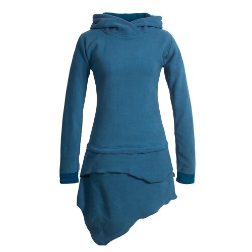 Vishes Asymmetrisches Langarm Winter-Kleid Kapuzen-Kleid Hoodie aus Recycling Fleece türkis 40