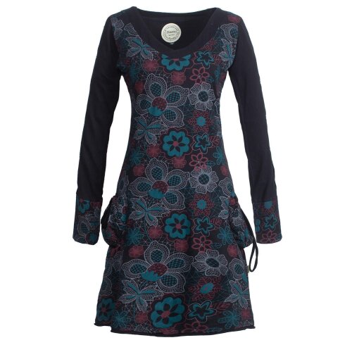 Vishes - Bedrucktes Langarm Damen Blumenkleid Baumwolle schwarz 44