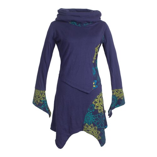 Vishes Asymmetrische Bedruckte Langarm Damen Blumen Tunika mit Schalkragen