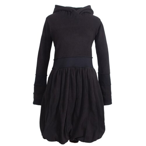 Vishes Langarm Damen Eco Fleecekleid Winterkleid Kapuzenkleid Ballonkleid Patchwork schwarz 48
