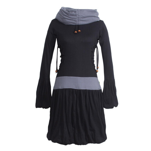 Vishes Langarm Elfenkleid mit seitlicher Schnürung und Schalkragen schwarz 42