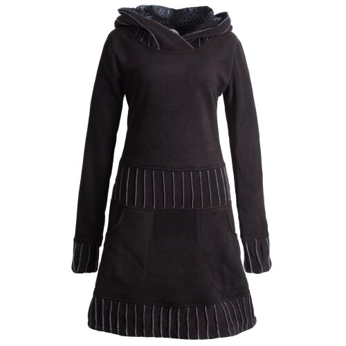 Vishes Langärmliges Patchwork Hoodie Eco Damen Fleecekleid mit Daumenlöchern schwarz 36