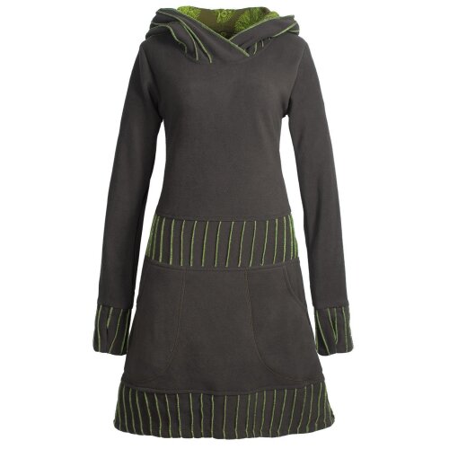 Vishes Langärmliges Patchwork Hoodie Eco Damen Fleecekleid mit Daumenlöchern olive 44-46