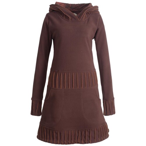 Vishes Langärmliges Patchwork Hoodie Eco Damen Fleecekleid mit Daumenlöchern braun 40