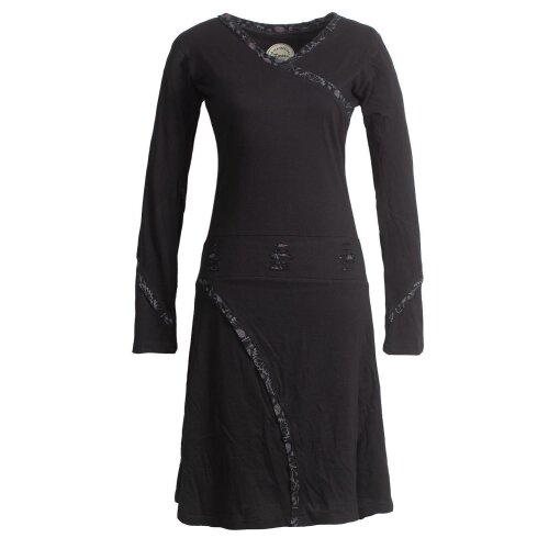 Vishes Langarm Damen Jerseykleid Strickkleid Sweatshirtkleid aus Baumwolle Cutwork schwarz 42