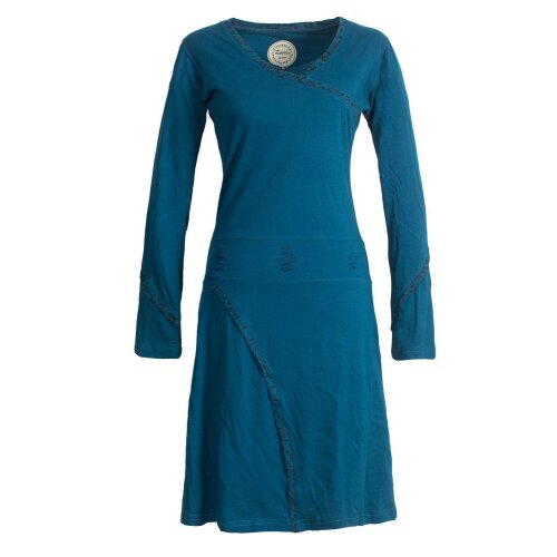 Vishes Langarm Damen Jerseykleid Strickkleid Sweatshirtkleid aus Baumwolle Cutwork türkis 46