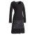 Vishes Damen Lagenlook Langarm Baumwollkleid mit Blumen-Spitze bedruckt schwarz 46