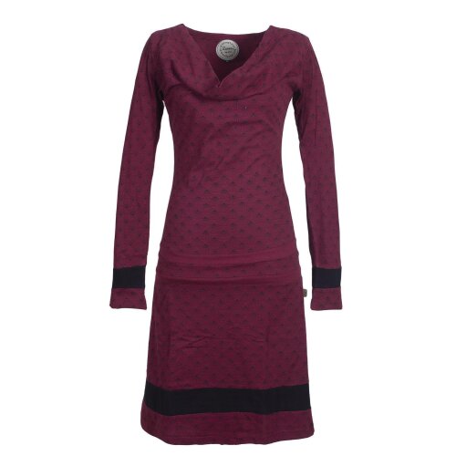 Vishes Langarm Damen Tunika Kleid Jerseykleid Bedruckt mit Wasserfallkragen dunkelrot 40