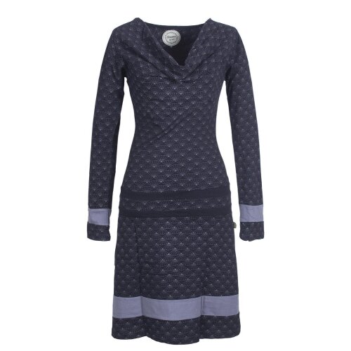 Vishes Langarm Damen Tunika Kleid Jerseykleid Bedruckt mit Wasserfallkragen schwarz 36-38