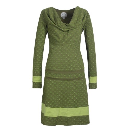 Vishes Langarm Damen Tunika Kleid Jerseykleid Bedruckt mit Wasserfallkragen olive 36-38