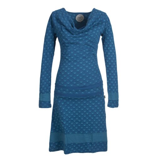 Vishes Langarm Damen Tunika Kleid Jerseykleid Bedruckt mit Wasserfallkragen türkis 46